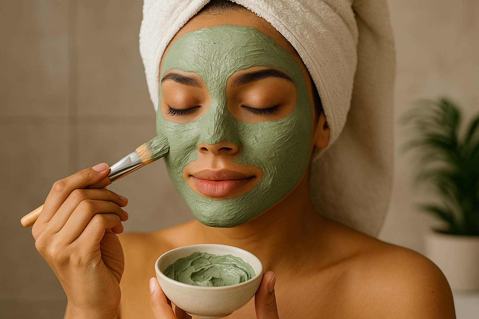 argila verde sendo preparada com pincel para aplicação facial